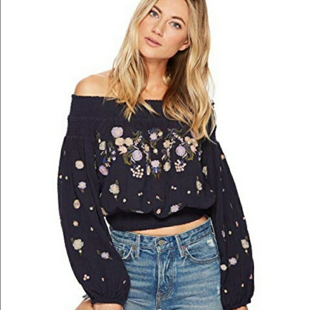 NWOT Free People Saachi Smocked Top